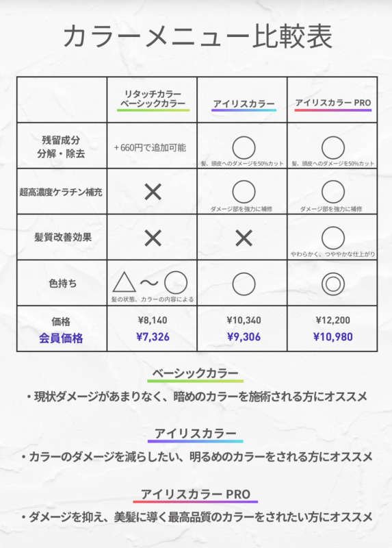 【カラー選びに迷ったら】3つのカラーの違いを解説